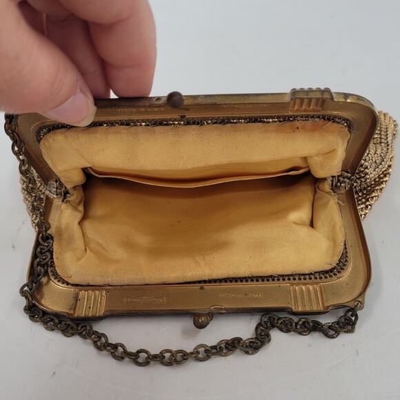 Vintage Whiting & Davis 40s Gold Mesh Evening Cocktail Chain Wristlet Bag - Picture 8 of 15